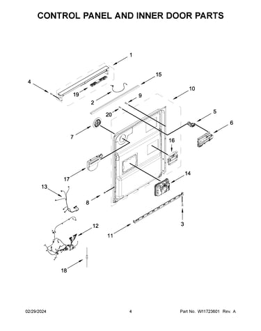 Control panel and inner door parts
