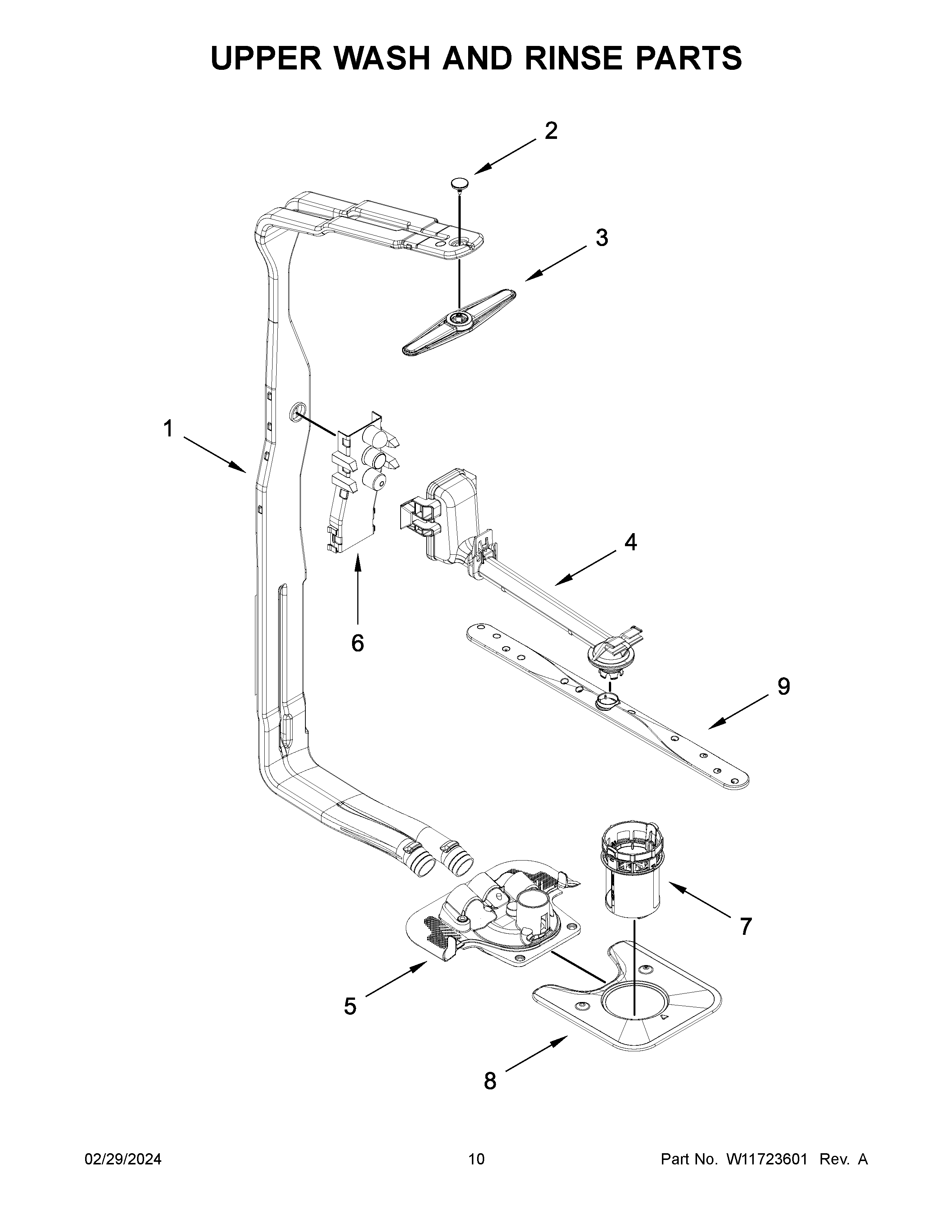 Upper wash and rinse parts
