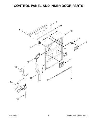 Control panel and inner door parts