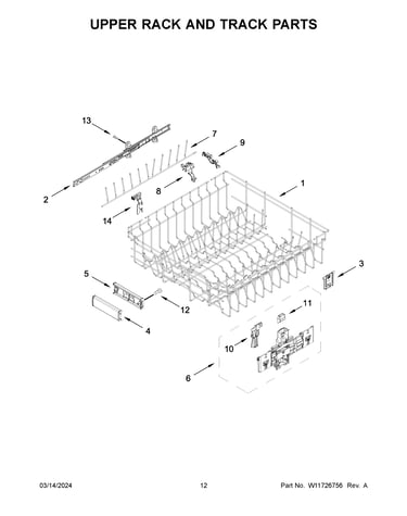 Upper rack and track parts