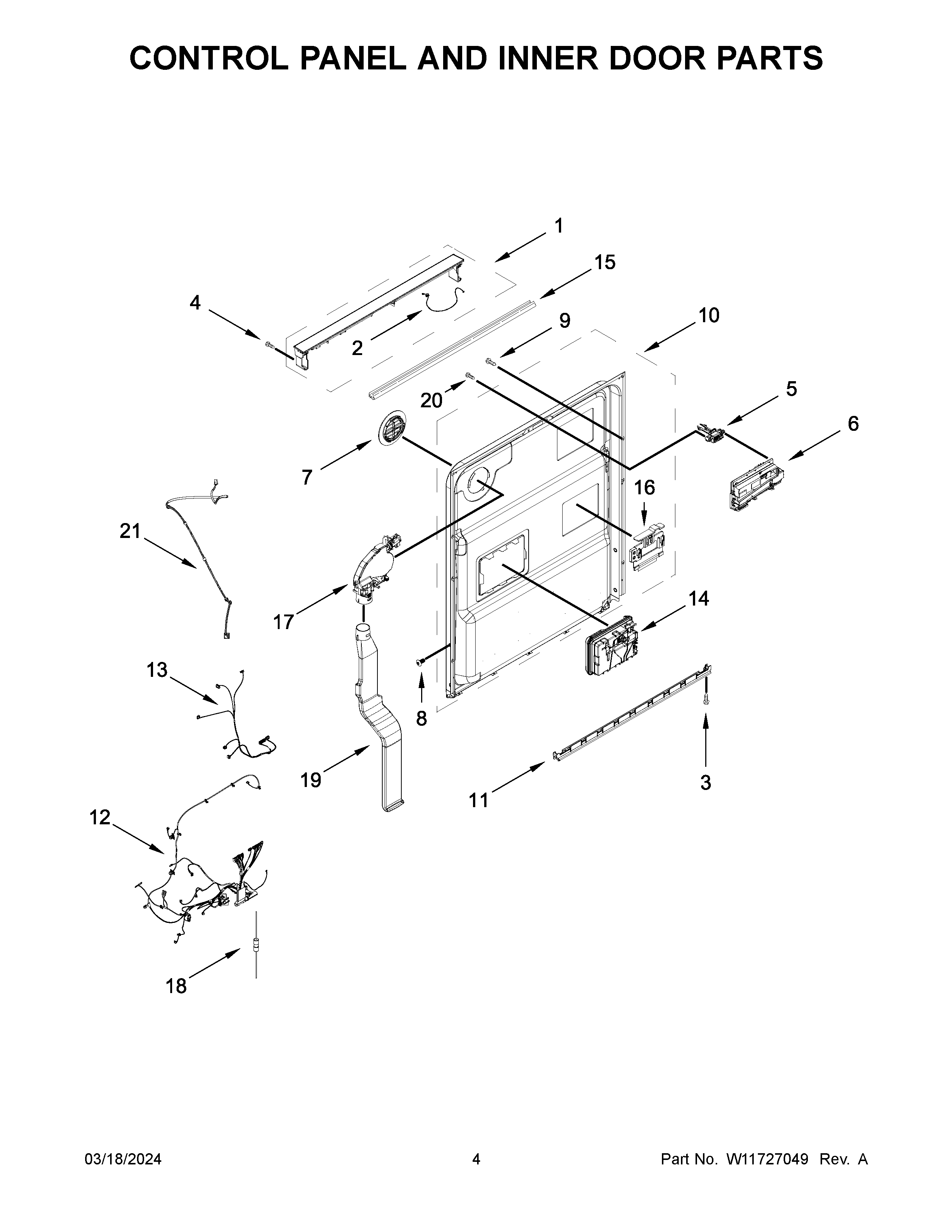 Control panel and inner door parts
