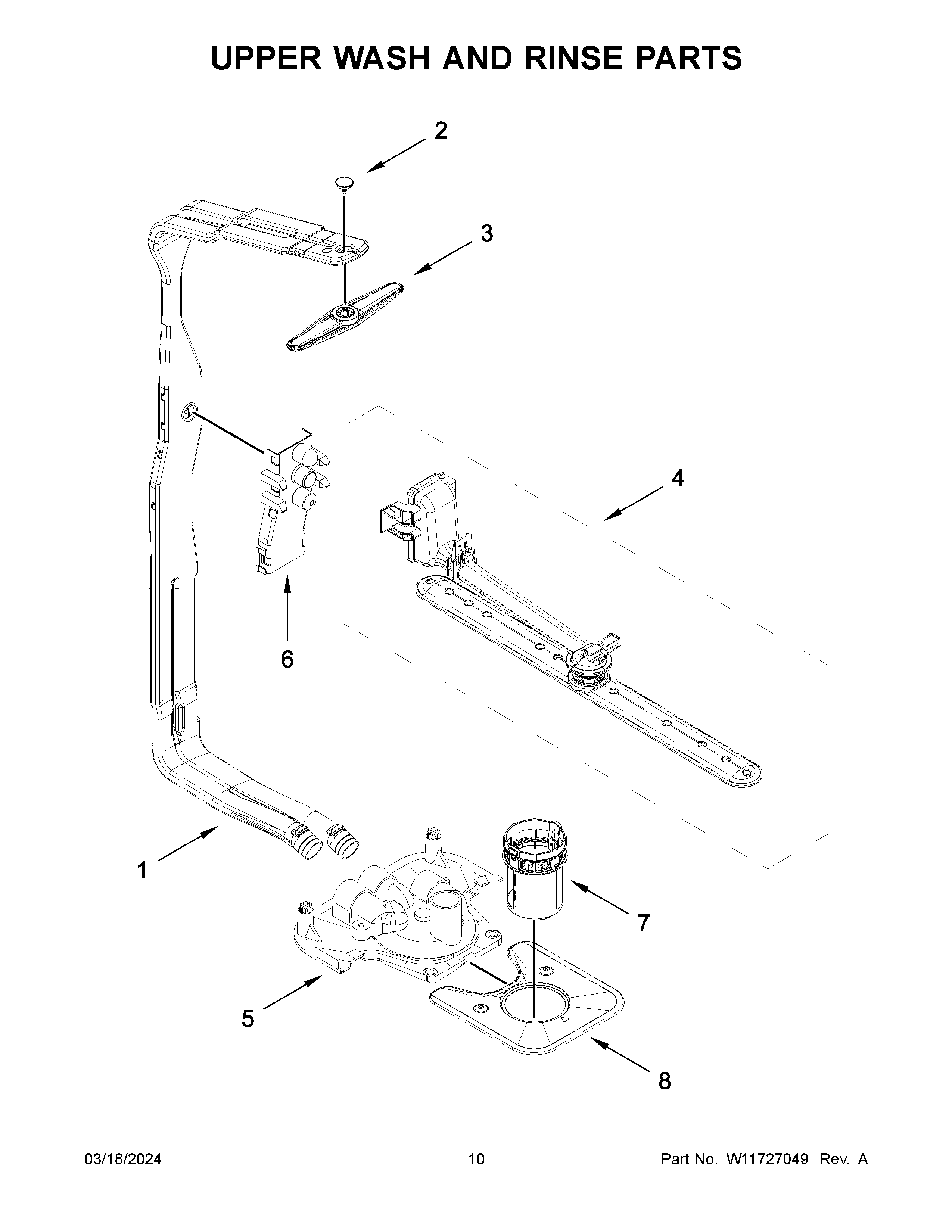 Upper wash and rinse parts