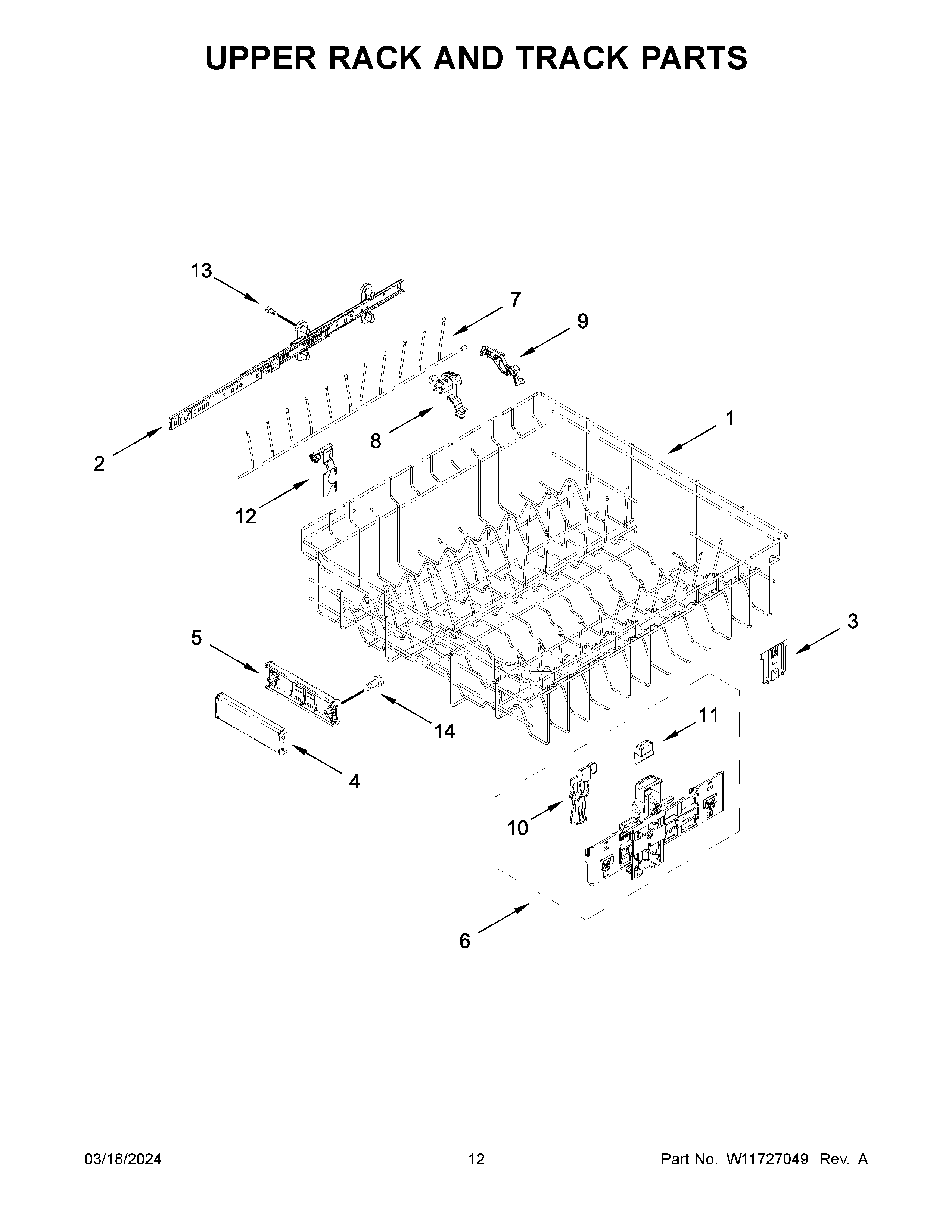 Upper rack and track parts