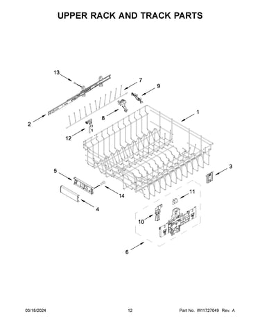 Upper rack and track parts