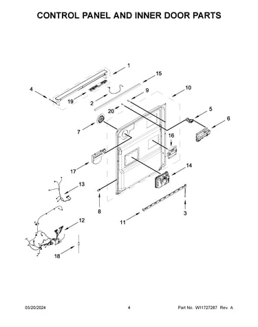 Control panel and inner door parts