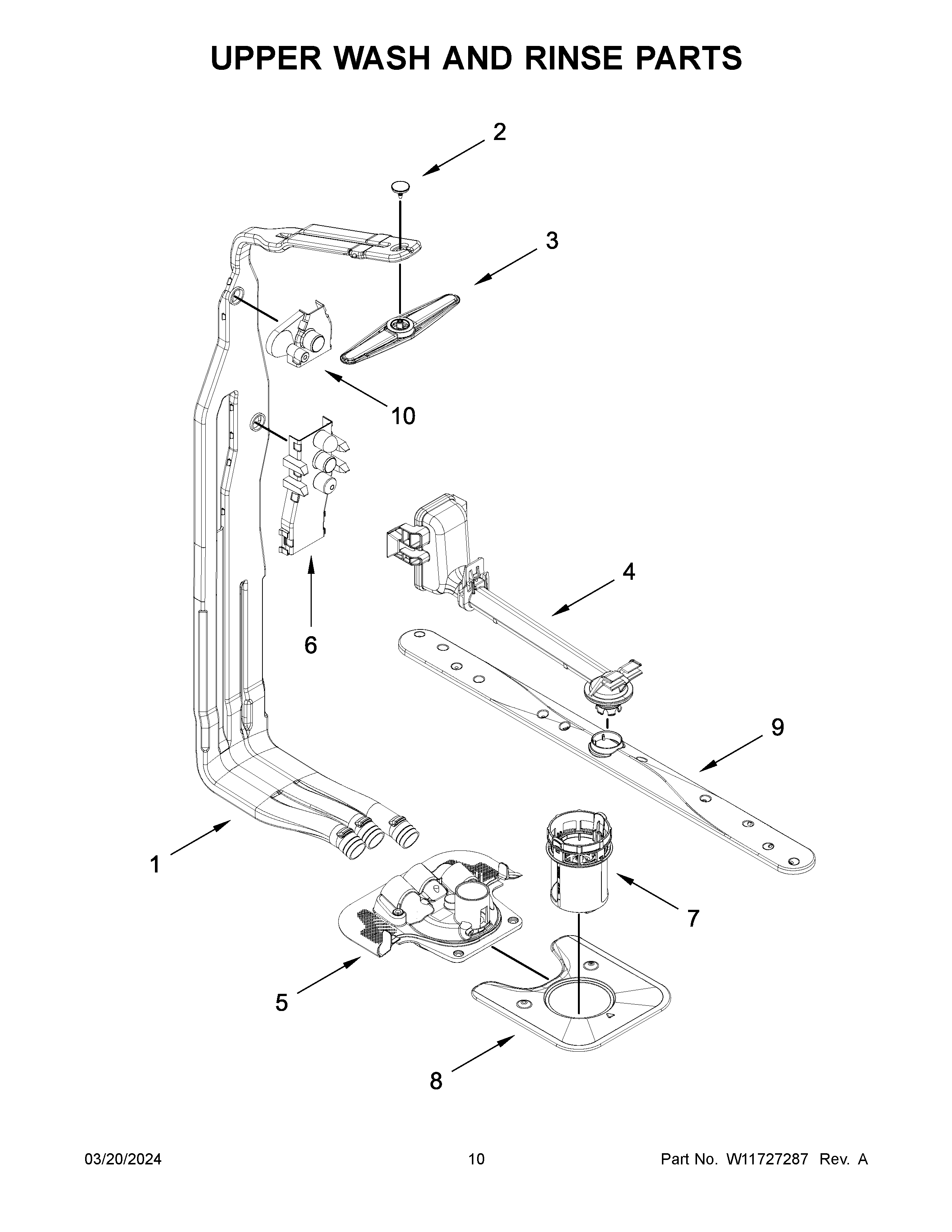 Upper wash and rinse parts