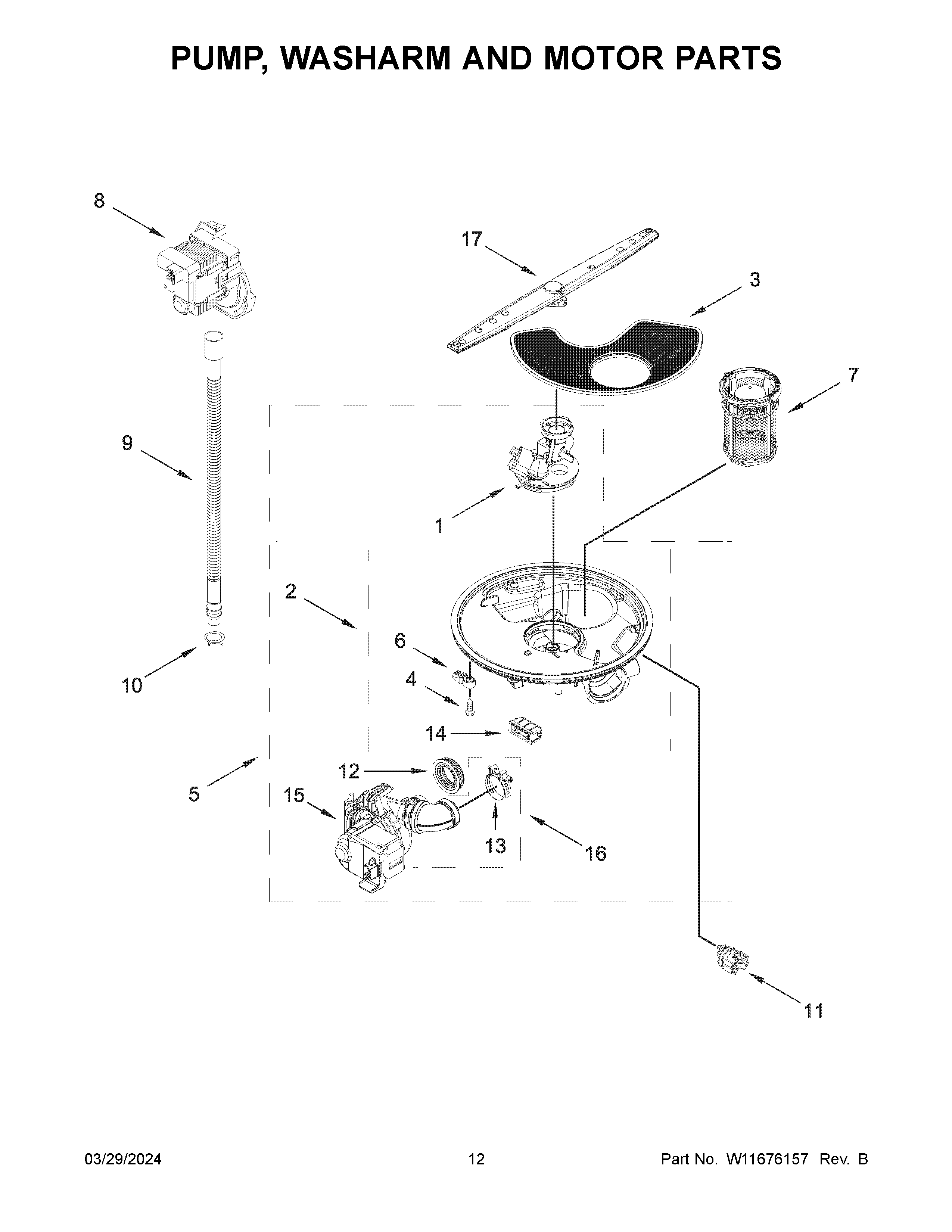 Pump, washarm and motor parts