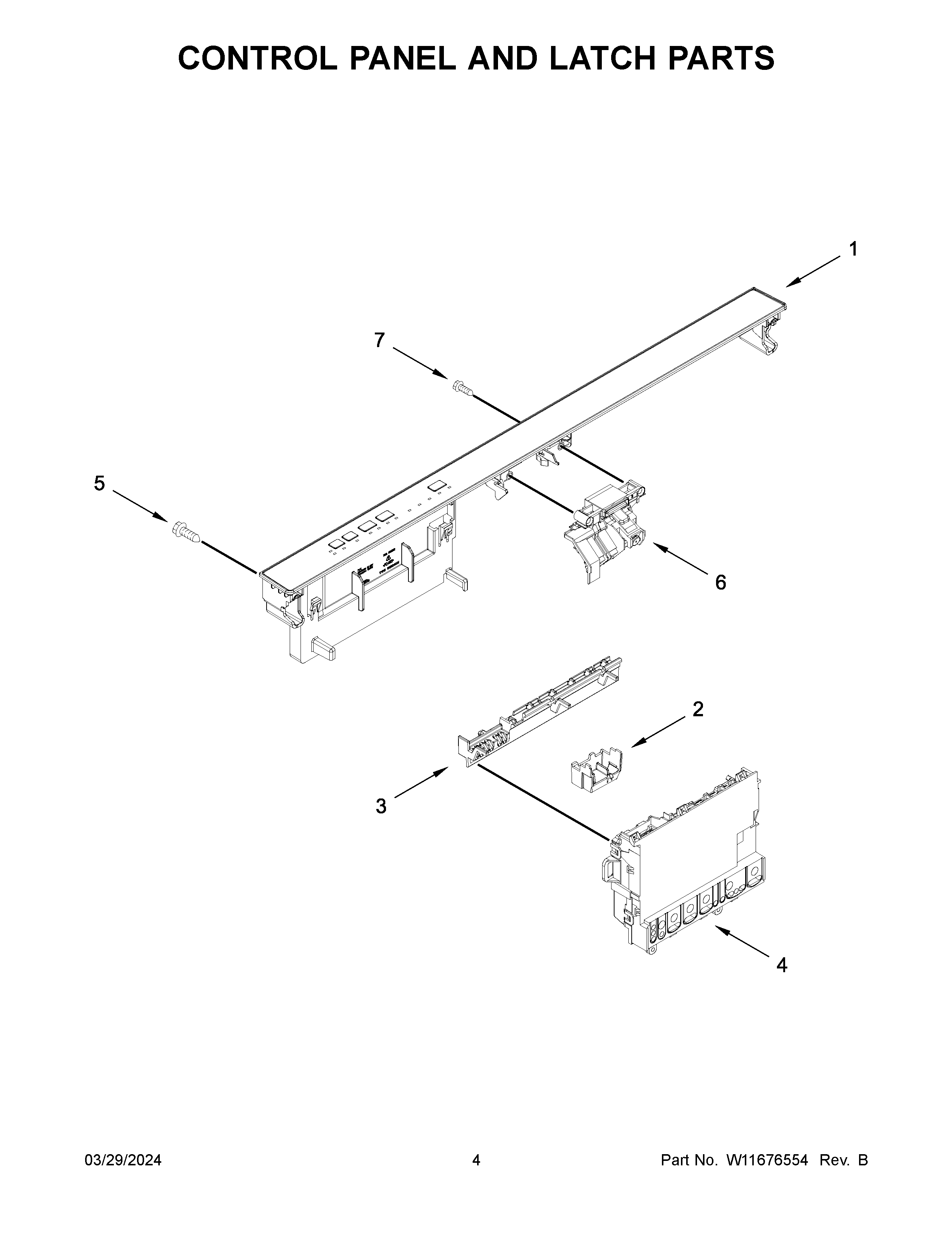 Control panel and latch parts