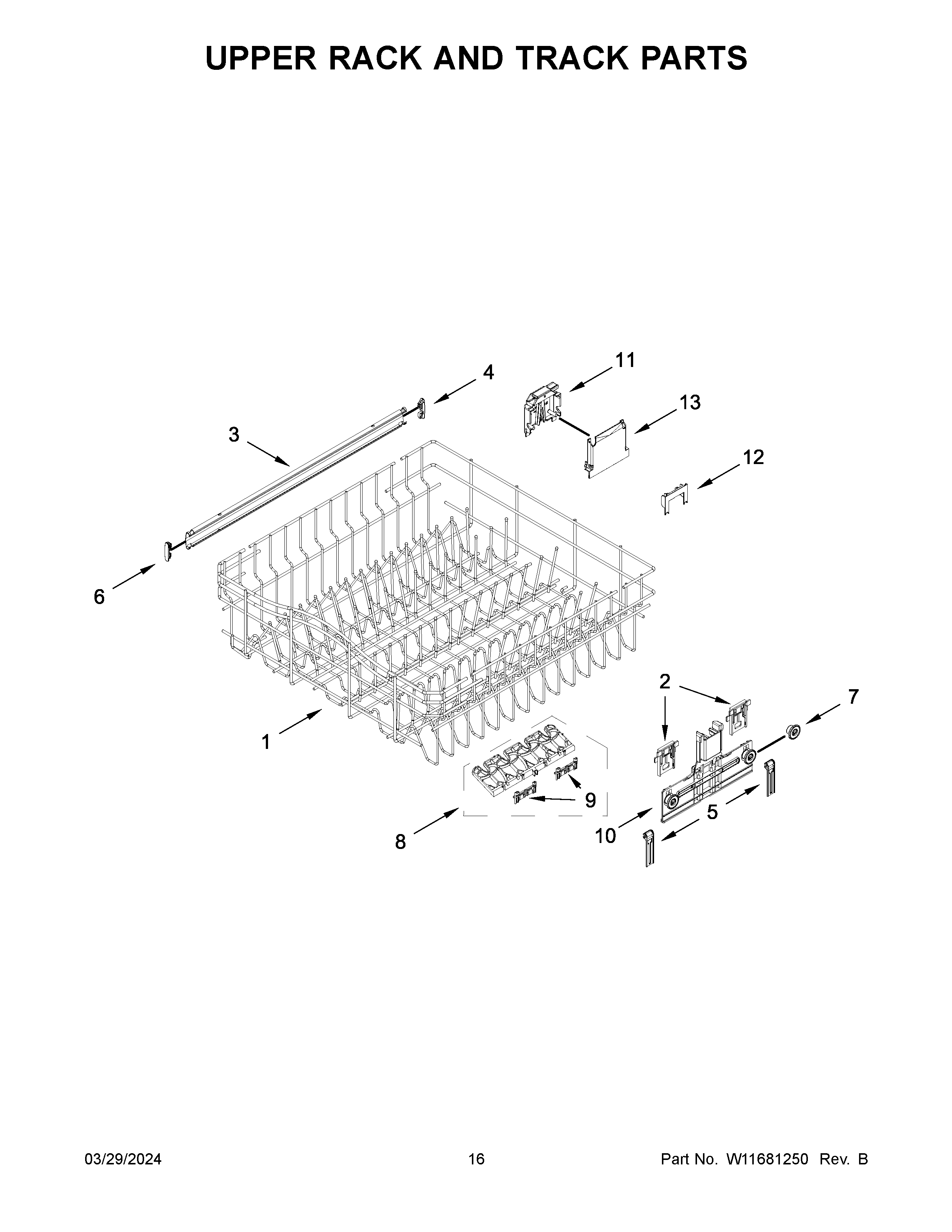 Upper rack and track parts