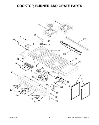 Cooktop, burner and grate parts