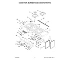 KitchenAid KFDC558JBK03 cooktop, burner and grate parts diagram