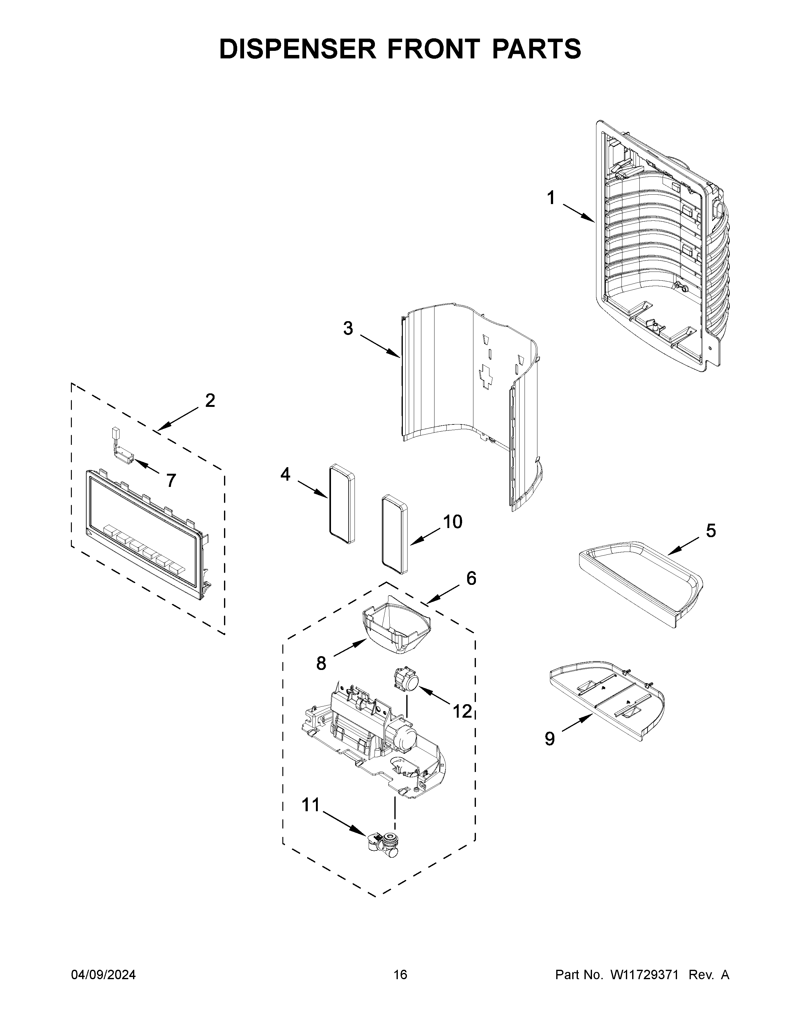 Dispenser front parts