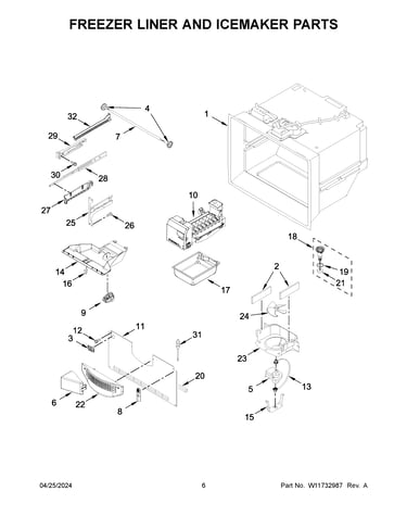 Freezer liner and icemaker parts
