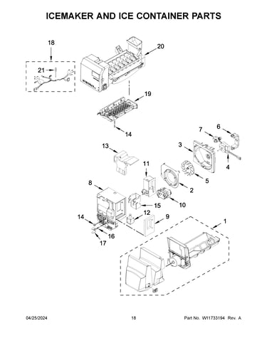Icemaker and ice container parts