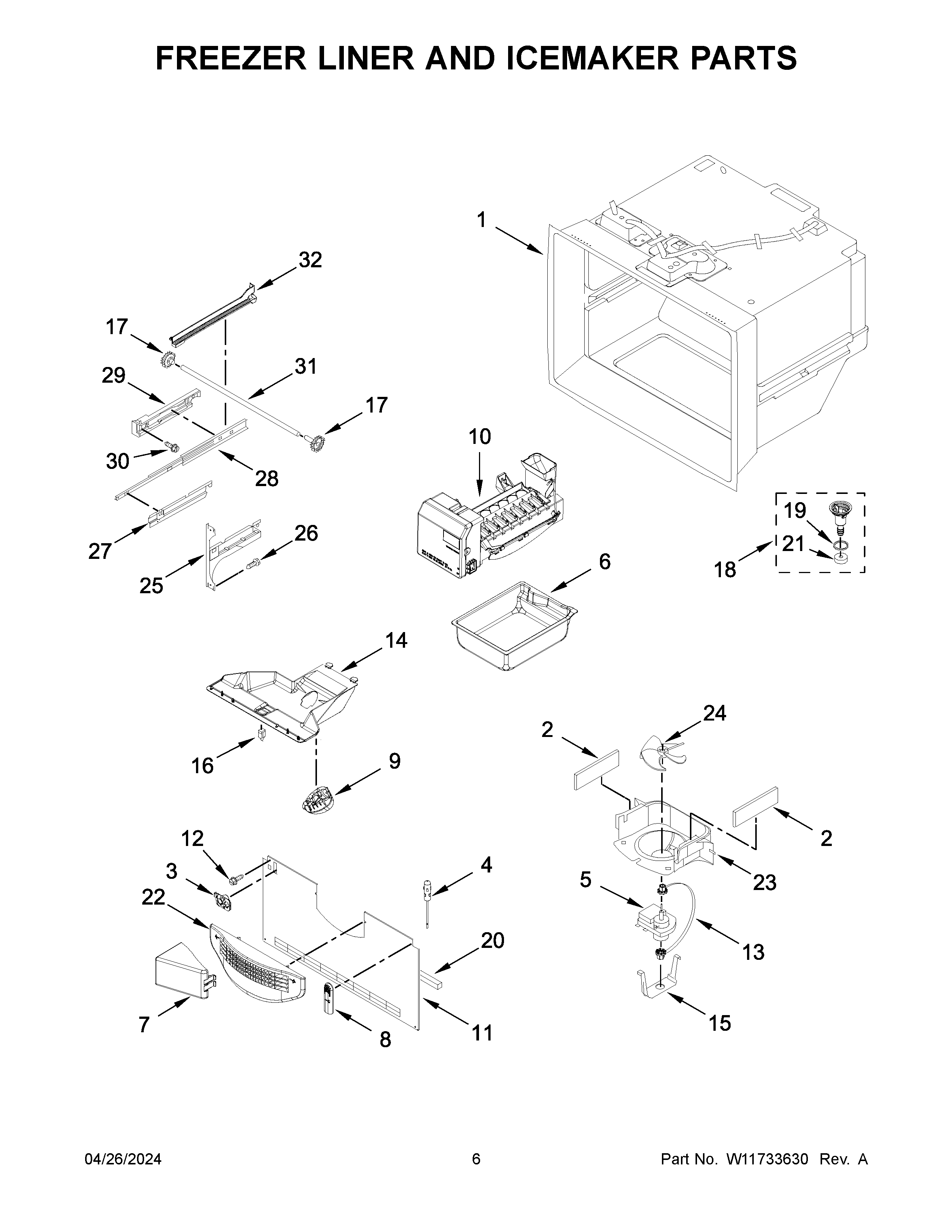 FREEZER LINER AND ICEMAKER PARTS