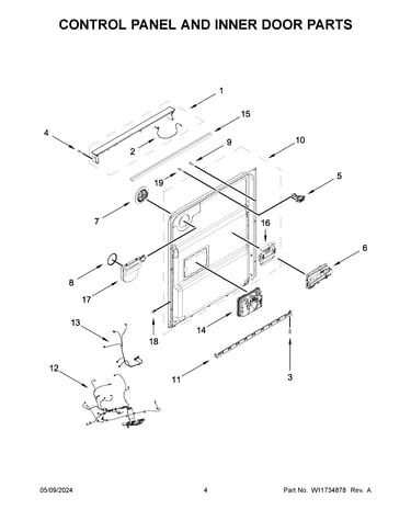 Control panel and inner door parts