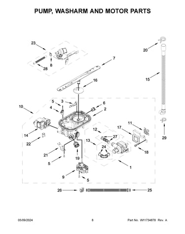 Pump, washarm and motor parts