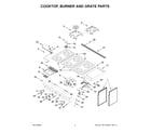 KitchenAid KFDC558JSC03 cooktop, burner and grate parts diagram