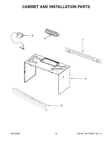 Cabinet and installation parts