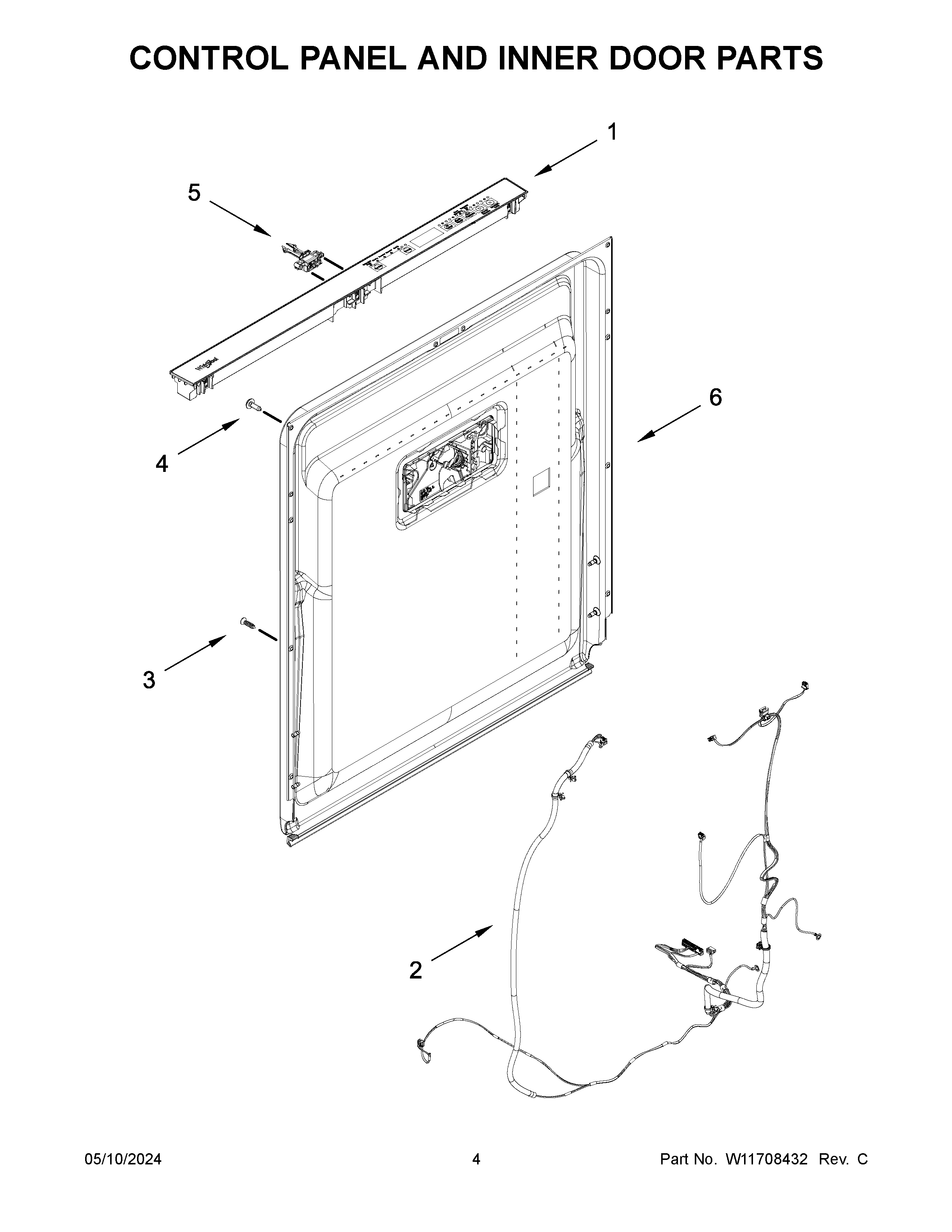 Control panel and inner door parts