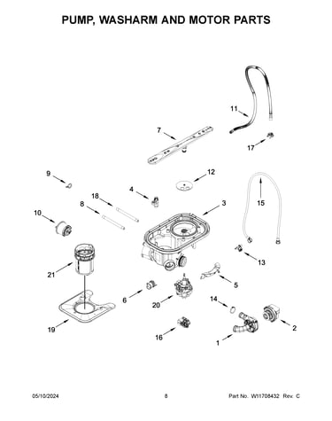 Pump, washarm and motor parts