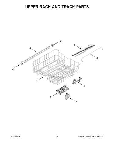 Upper rack and track parts