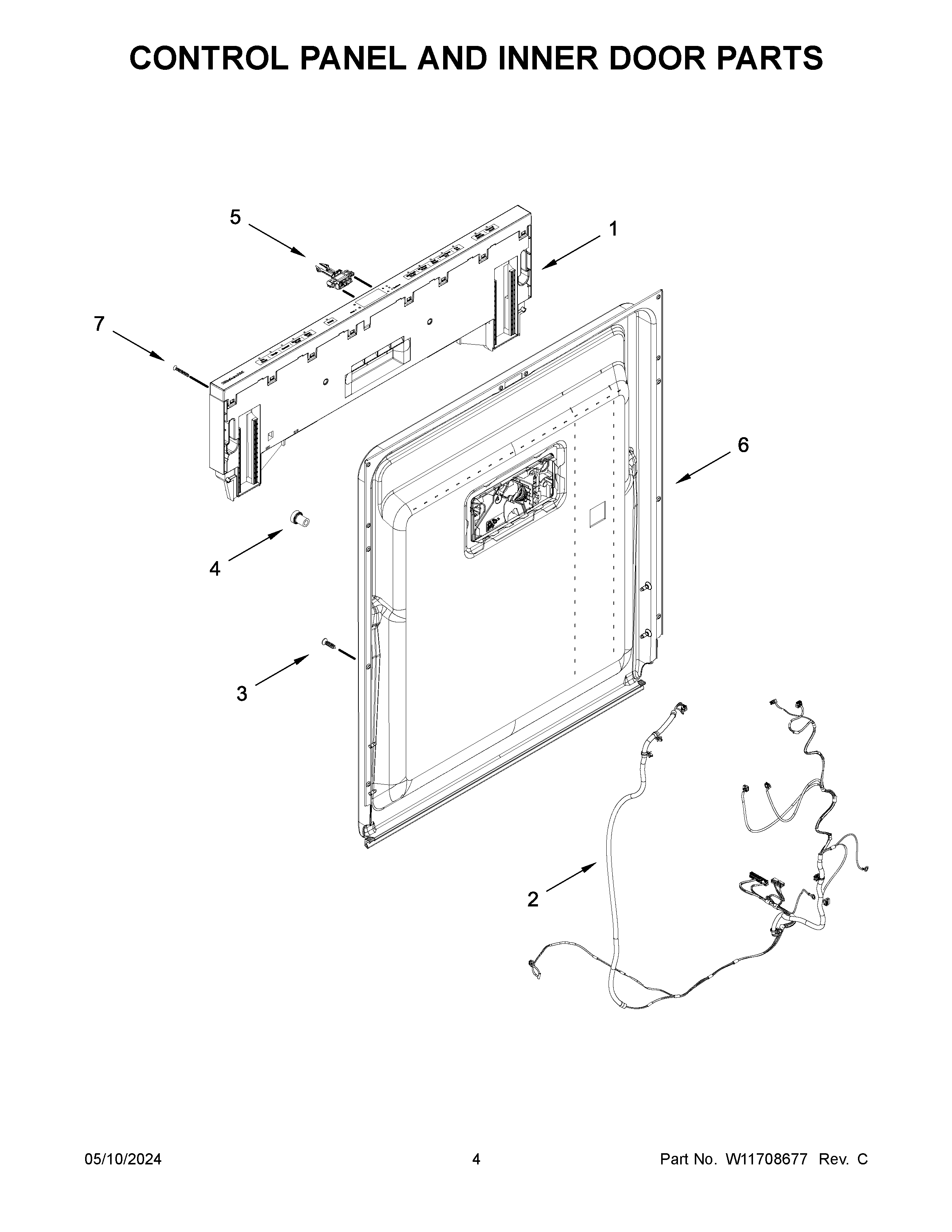 Control panel and inner door parts