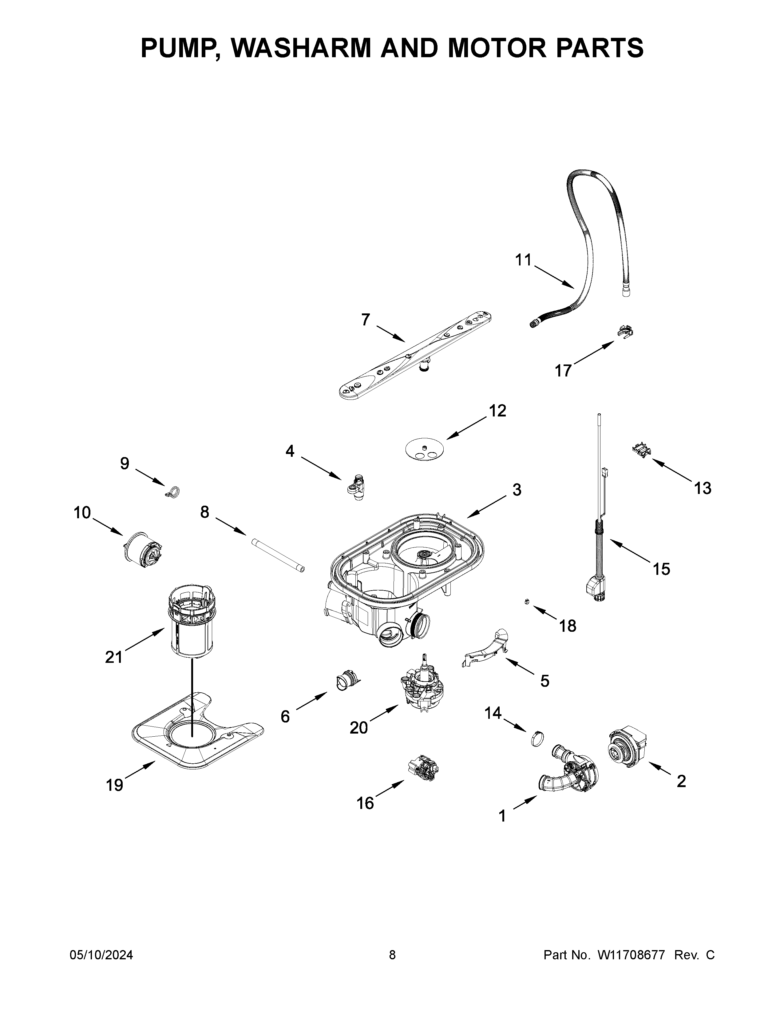 Pump, washarm and motor parts