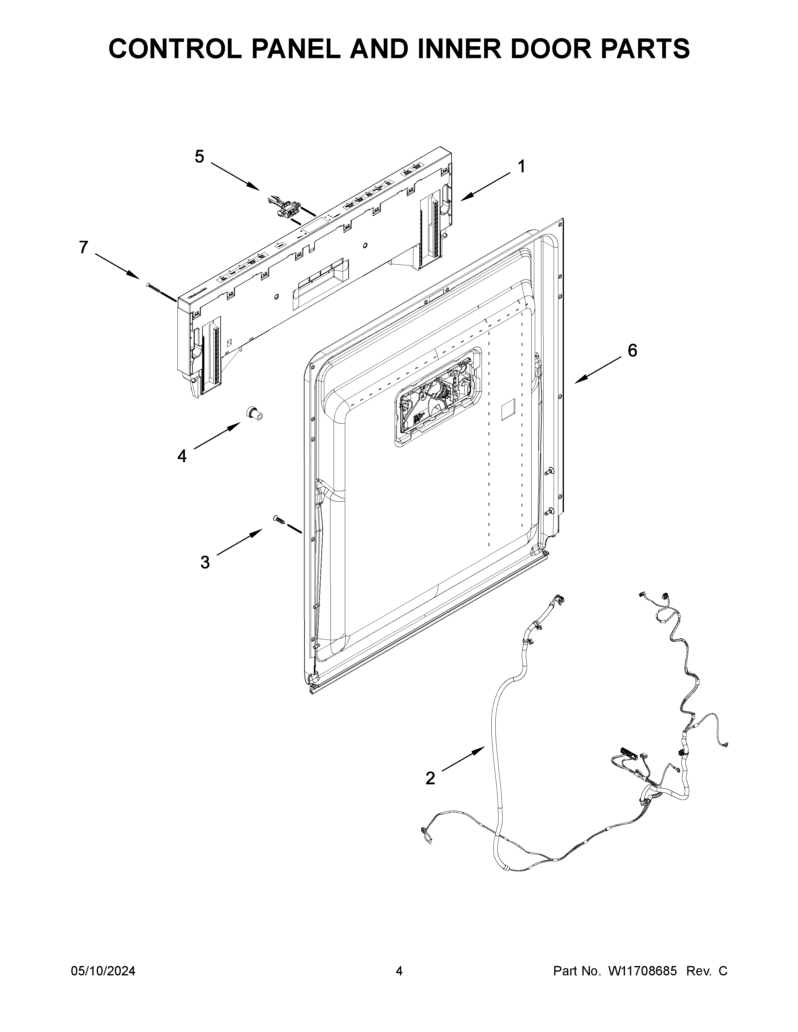 Control panel and inner door parts
