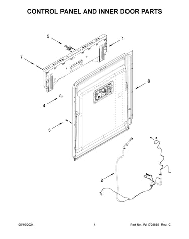Control panel and inner door parts