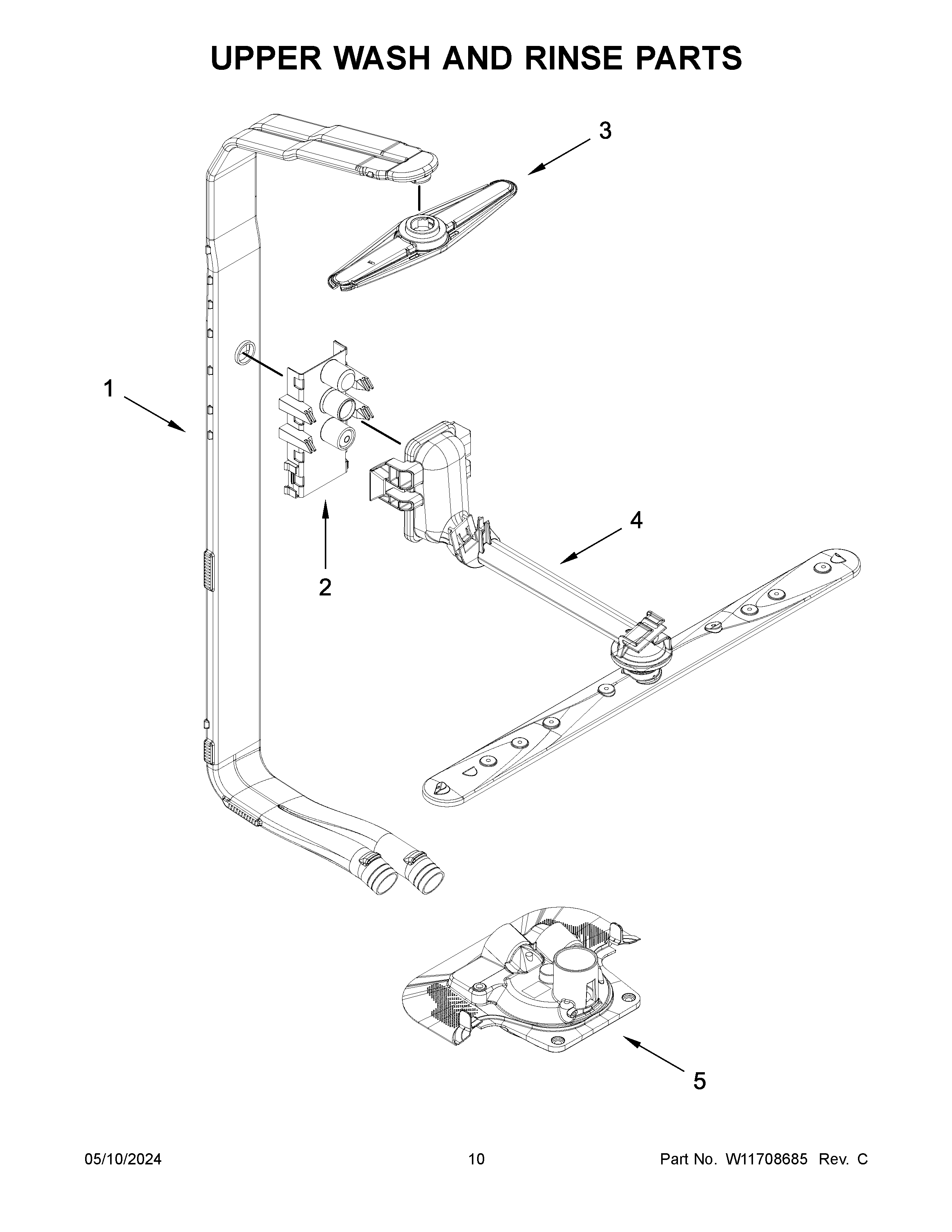 Upper wash and rinse parts