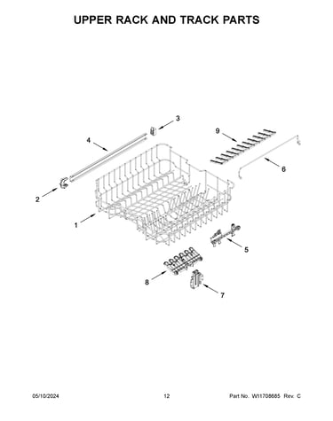 Upper rack and track parts