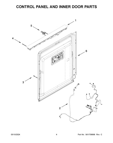 Control panel and inner door parts