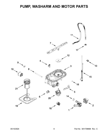 Pump, washarm and motor parts