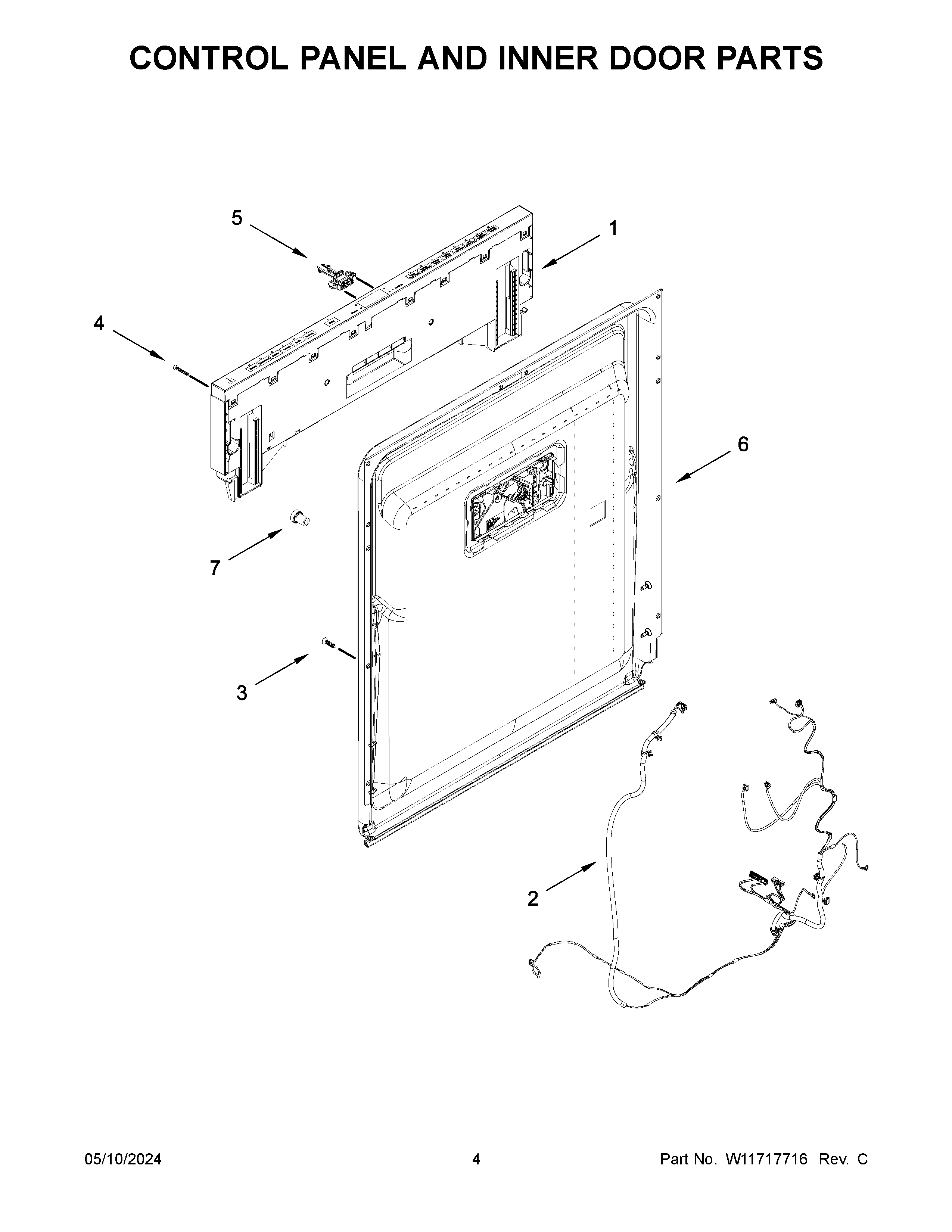 Control panel and inner door parts