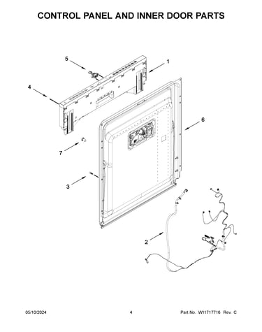 Control panel and inner door parts