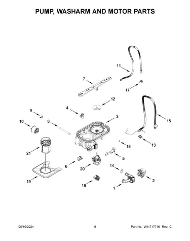 Pump, washarm and motor parts