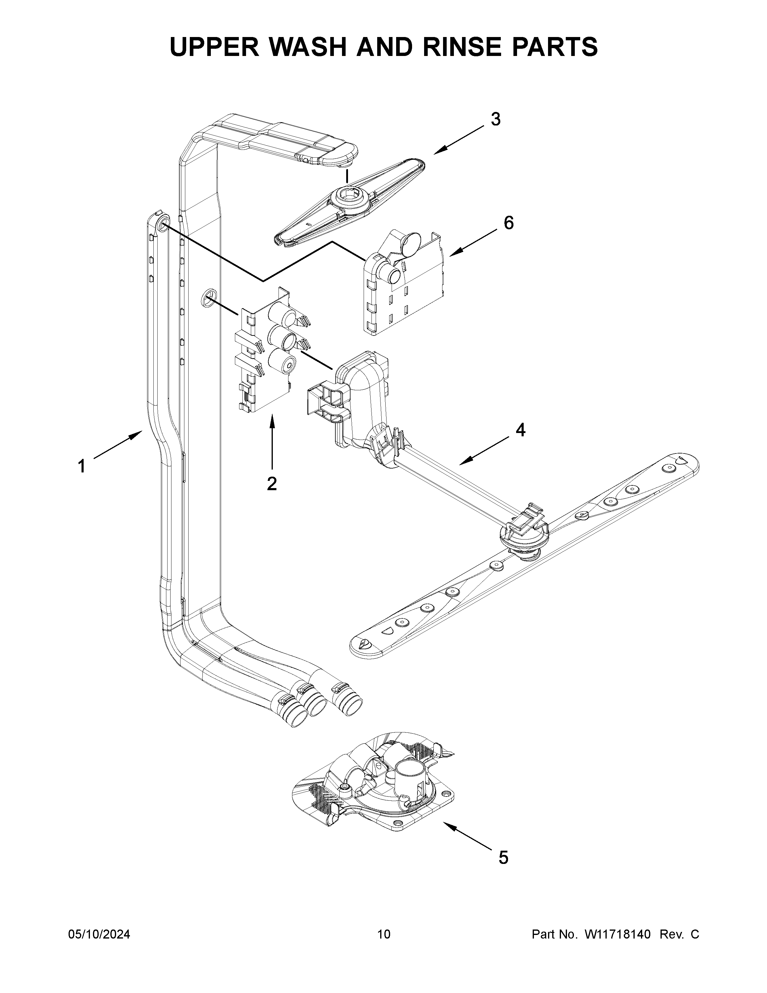 Upper wash and rinse parts