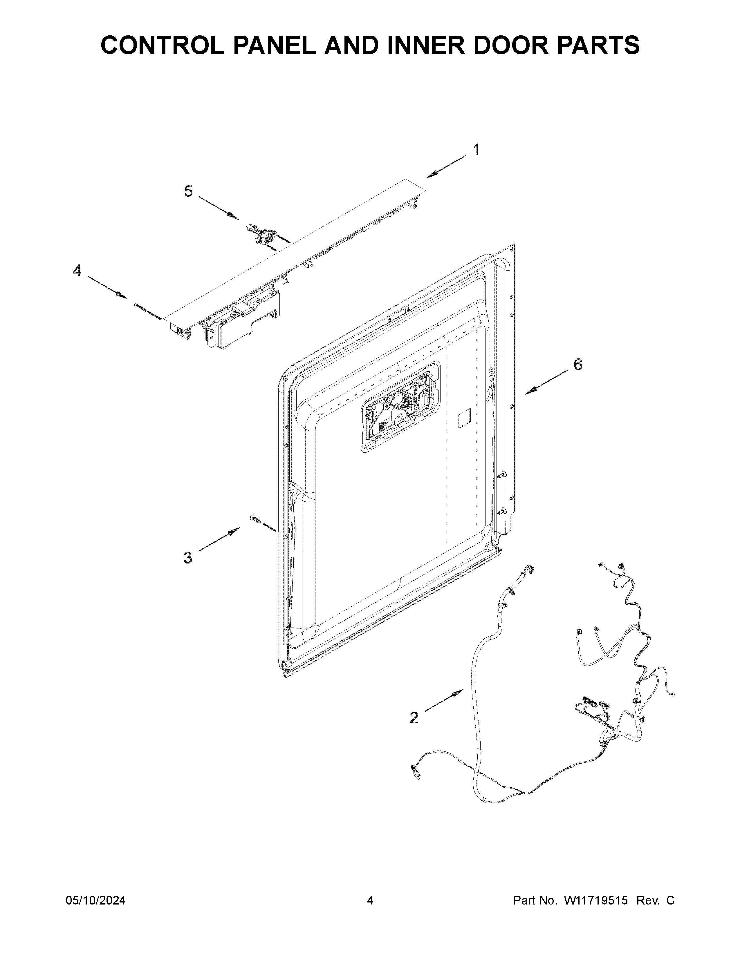 Control panel and inner door parts