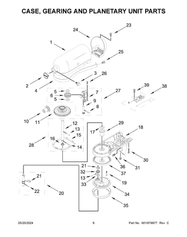 Case, gearing and planetary unit parts
