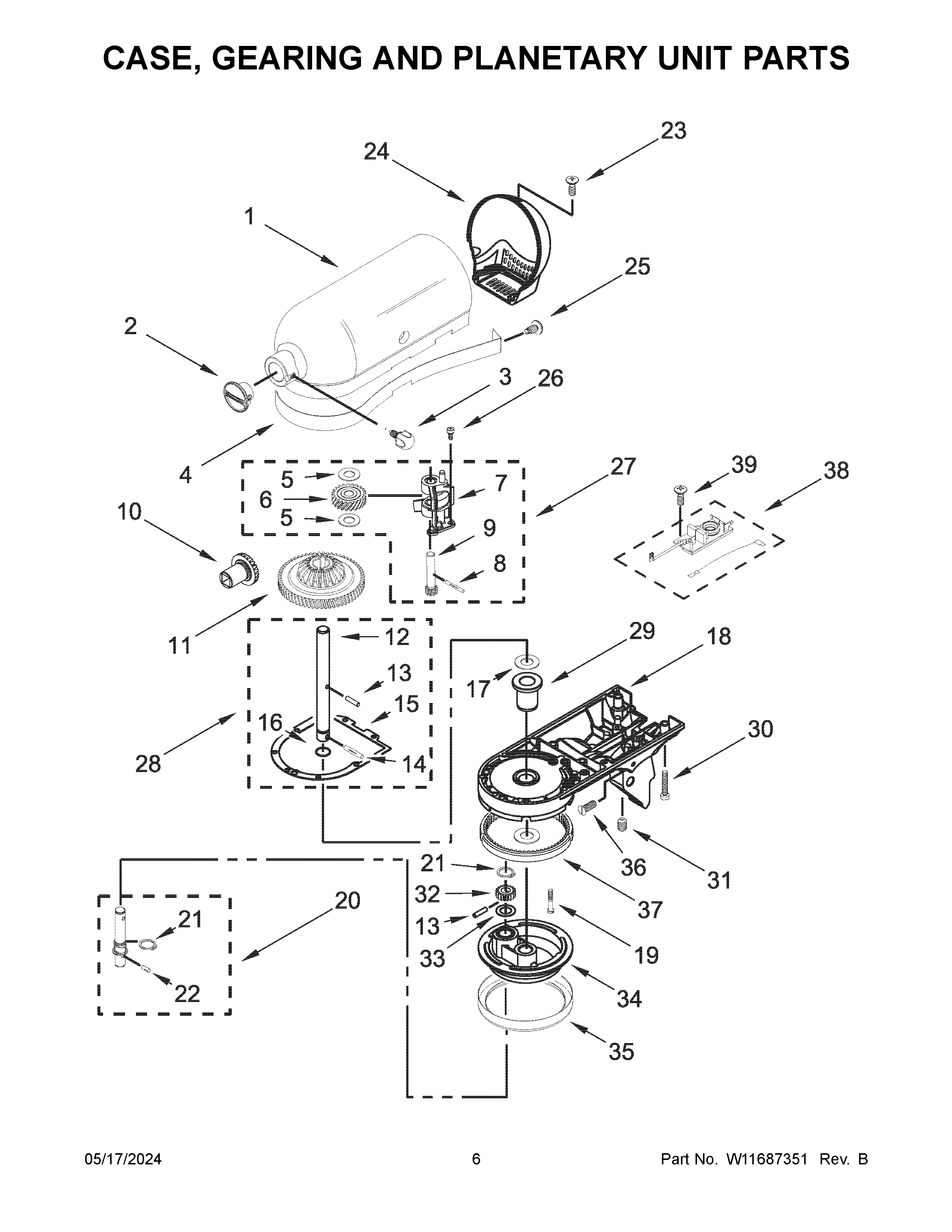 Case, gearing and planetary unit parts
