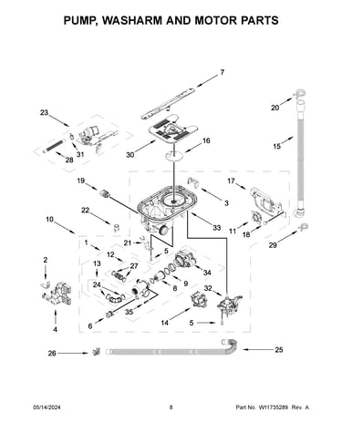 Pump, washarm and motor parts