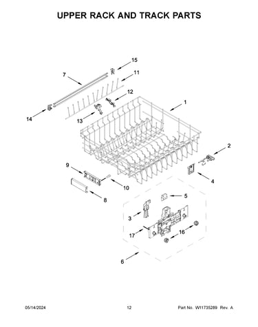 Upper rack and track parts