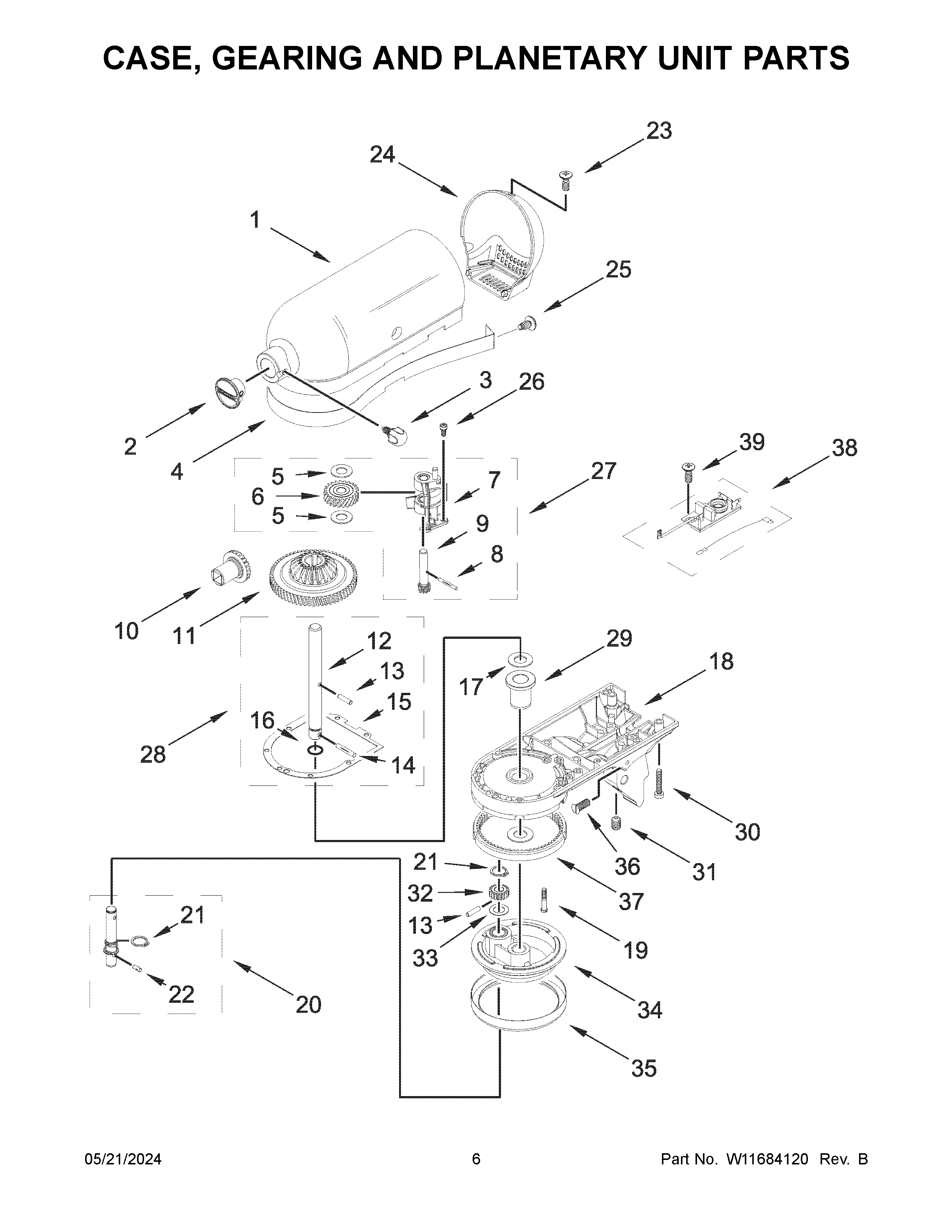Case, gearing and planetary unit parts