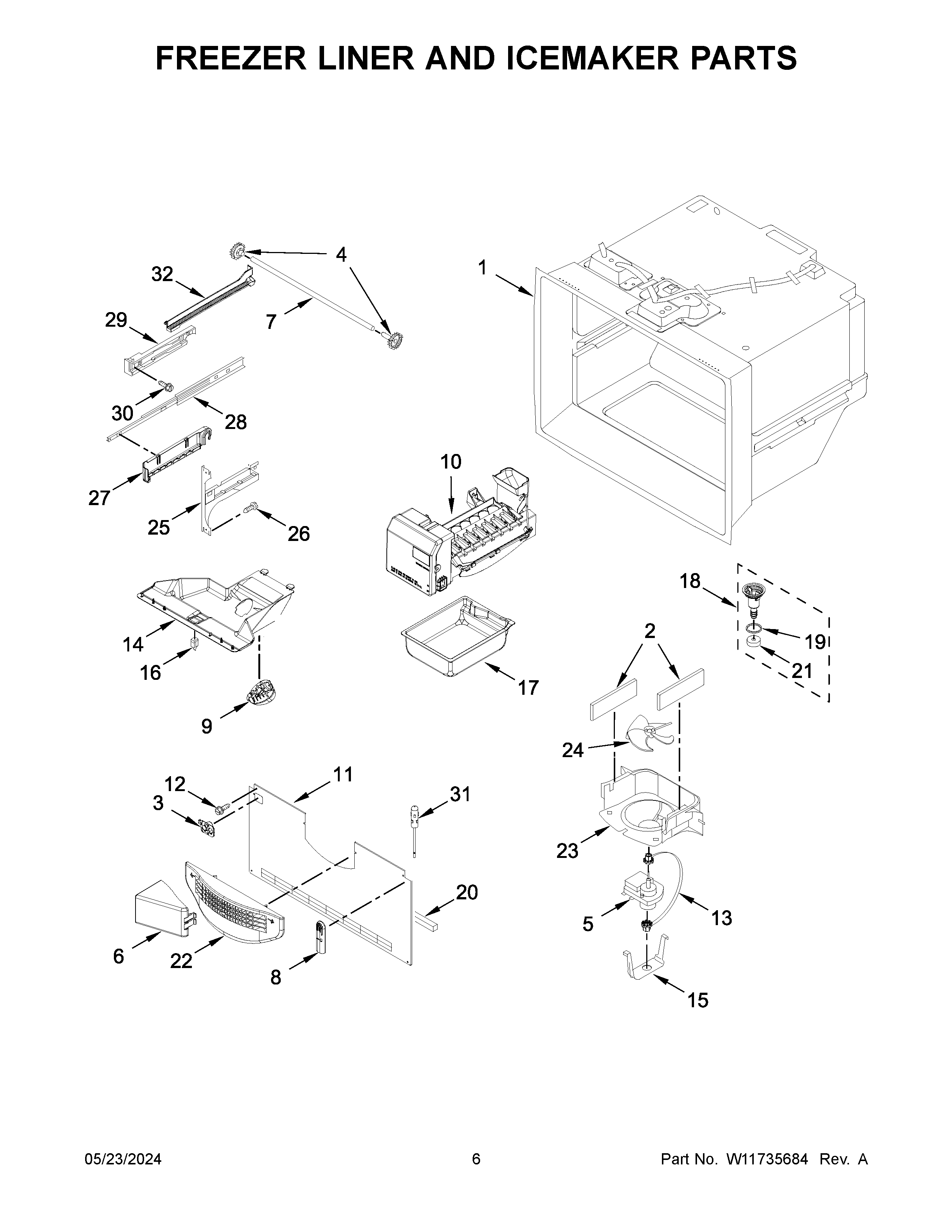 FREEZER LINER AND ICEMAKER PARTS