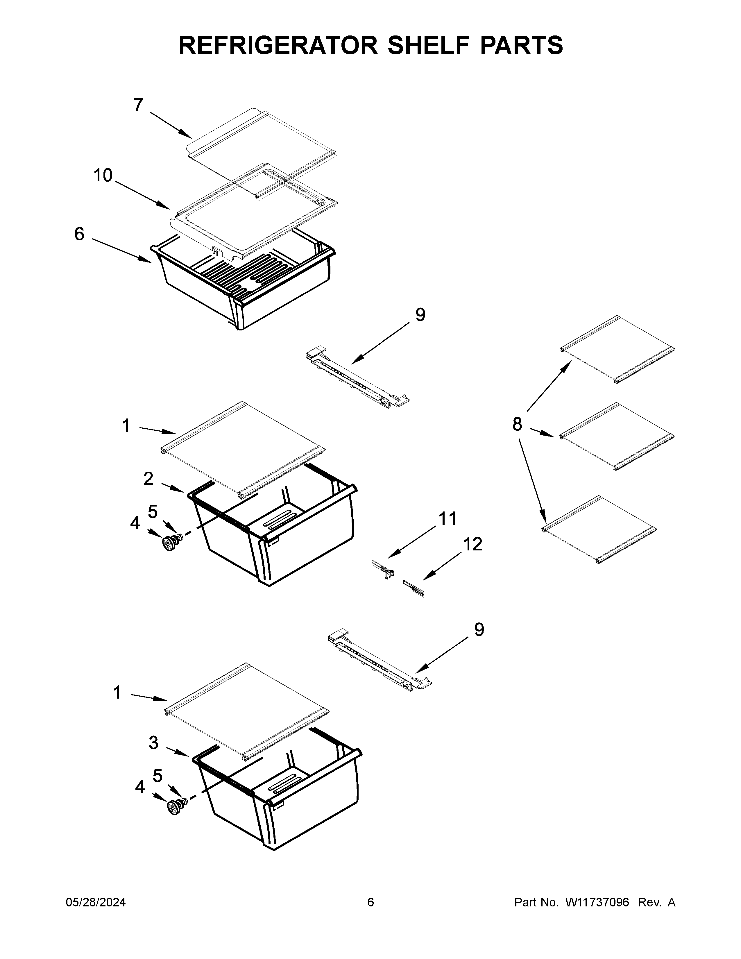 Refrigerator shelf parts