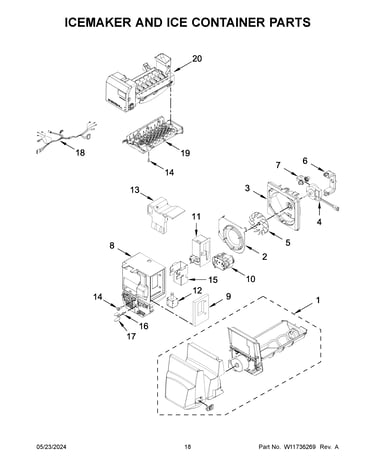 Icemaker and ice container parts