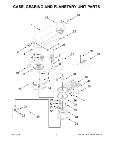 Case, gearing and planetary unit parts