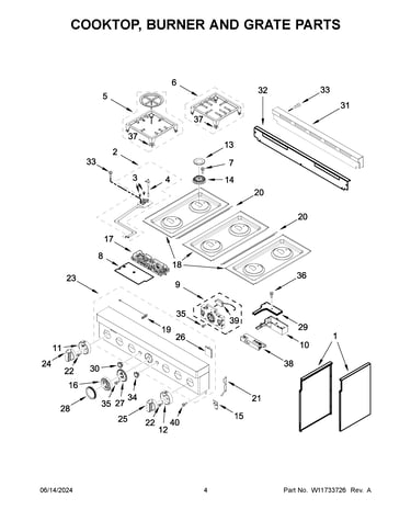 Cooktop, burner and grate parts