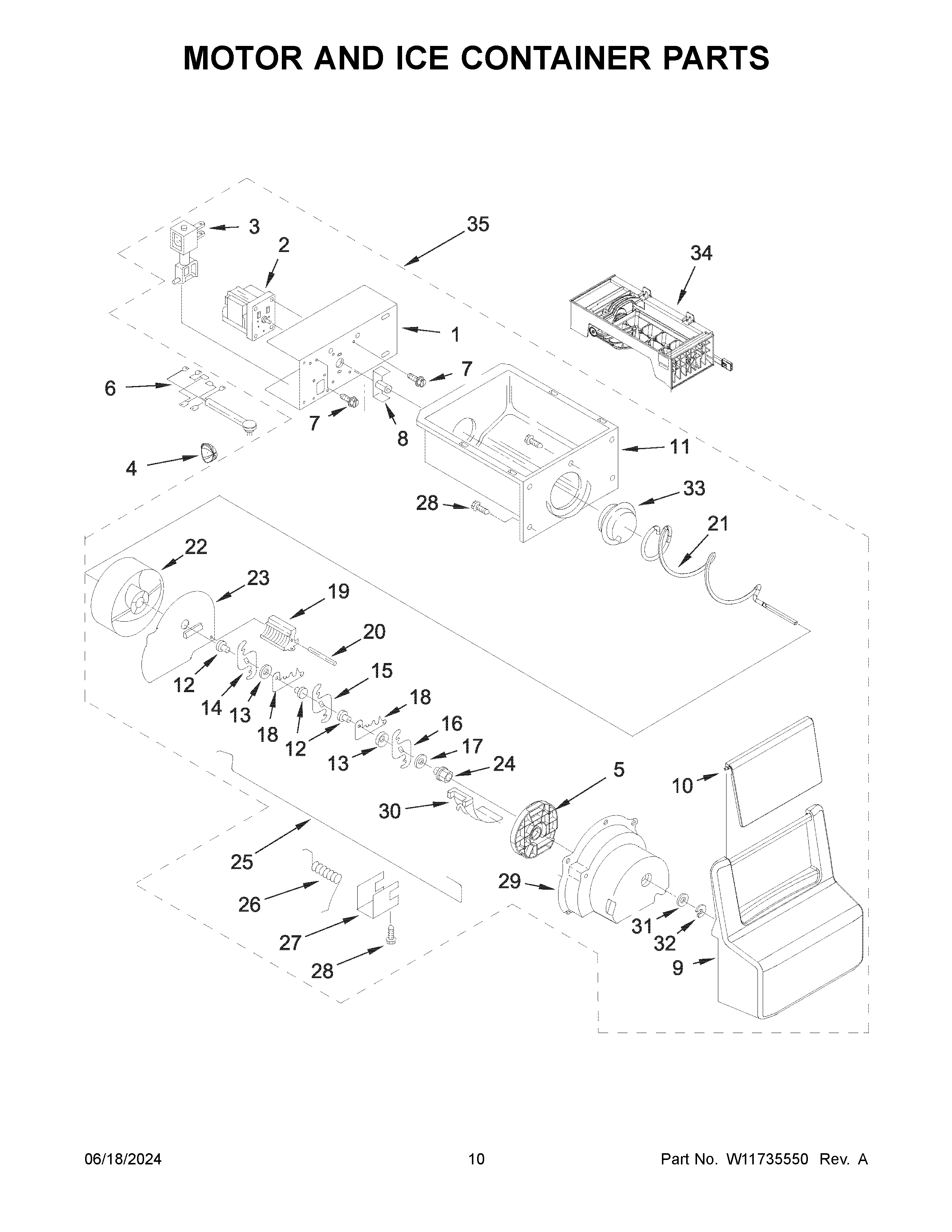 Motor and ice container parts
